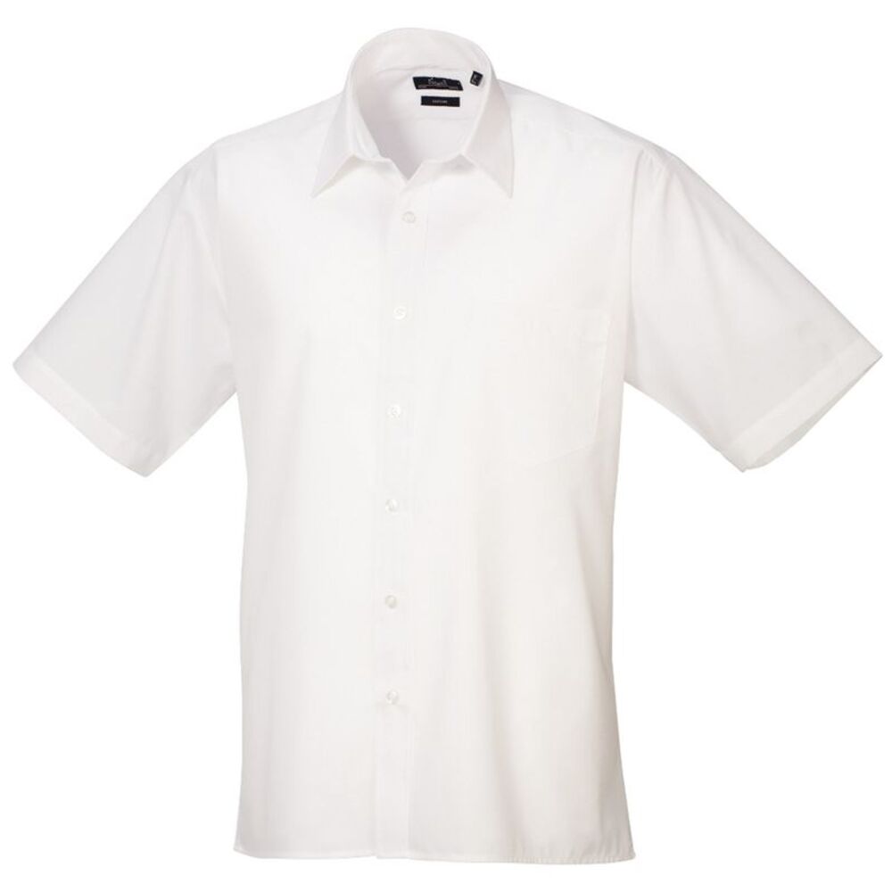 Premier Mens Short Sleeve Formal Poplin Plain Work Shirt / White